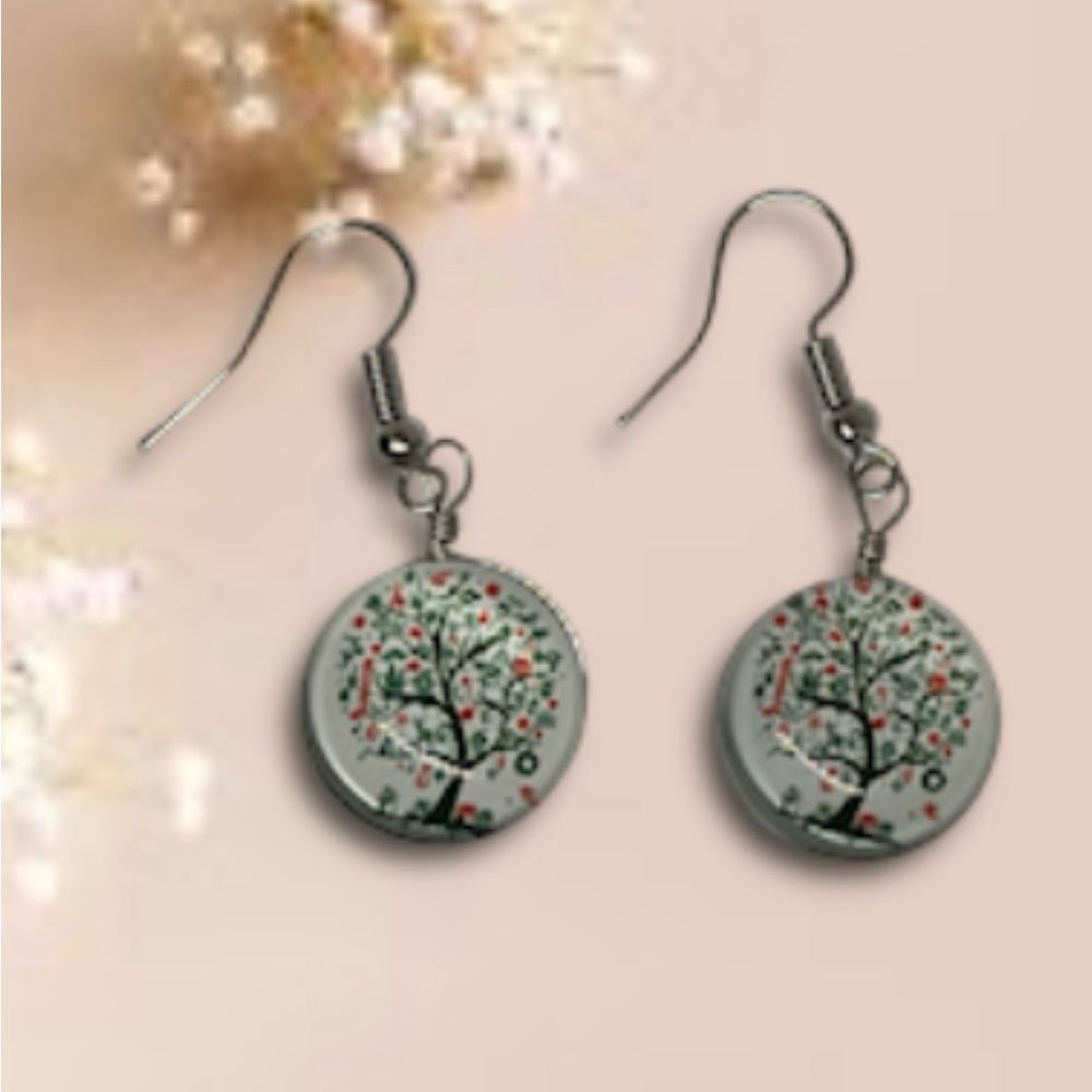 Light Green Tree Of Life Ball Dangle Earrings
